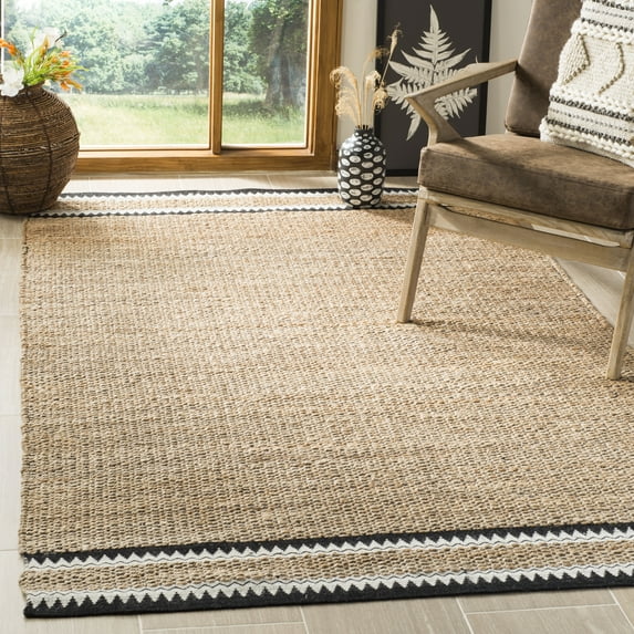 SAFAVIEH Natural Fiber Becky Braided Area Rug, Natural/Black, 6' x 6' Square