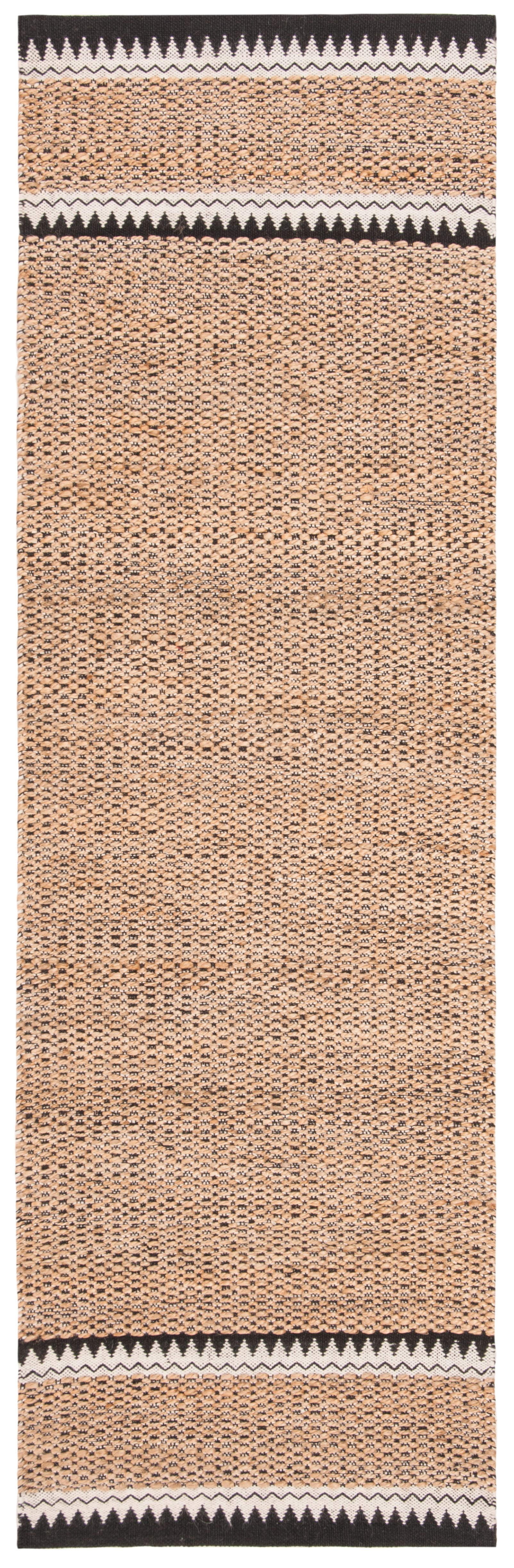 Natural and Black Geometric Wool Cotton Runner Rug