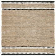 SAFAVIEH Natural Fiber Becky Solid Area Rug, Natural/Black, 3' x 3' Square