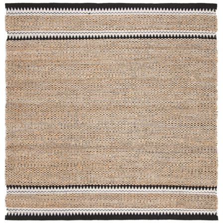 SAFAVIEH Natural Fiber Becky Solid Area Rug, Natural/Black, 3' x 3' Square
