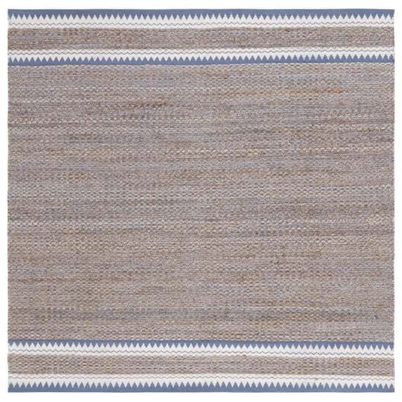 SAFAVIEH Natural Fiber Becky Solid Area Rug, Natural/Blue, 6' x 6' Square