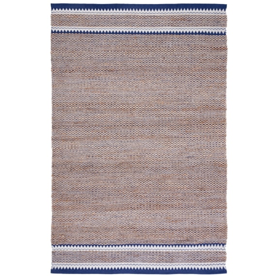 SAFAVIEH Natural Fiber Becky Solid Area Rug, Natural/Navy, 4' x 6'