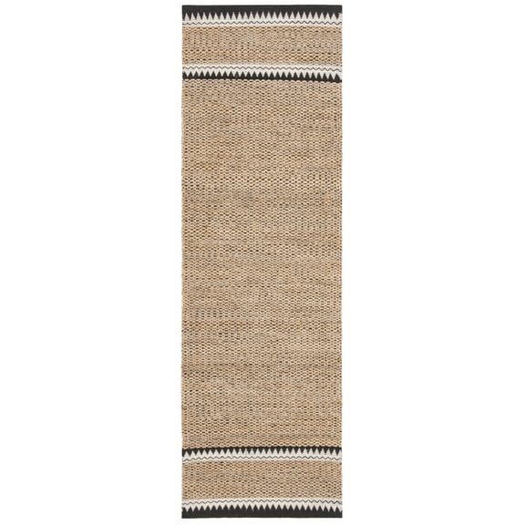 SAFAVIEH Natural Fiber Becky Solid Runner Rug, Natural/Black, 2'3" x 14'