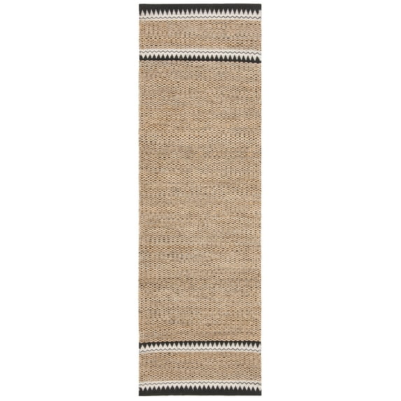 SAFAVIEH Natural Fiber Becky Solid Runner Rug, Natural/Black, 2'3" x 22'