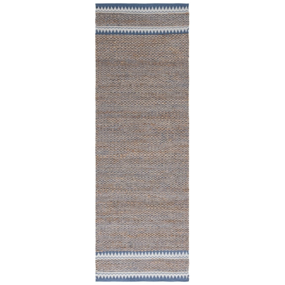 SAFAVIEH Natural Fiber Becky Solid Runner Rug, Natural/Blue, 2'6" x 8'