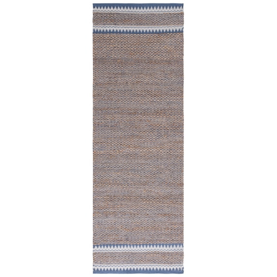 SAFAVIEH Natural Fiber Becky Solid Runner Rug, Natural/Blue, 2'6" x 8'