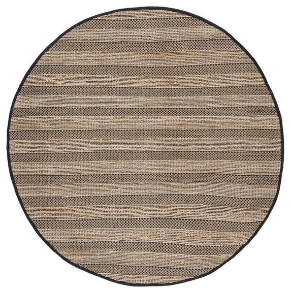 SAFAVIEH Natural Fiber Beulah Striped Area Rug, Black/Natural, 7' x 7' Round