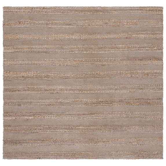 SAFAVIEH Natural Fiber Beulah Striped Area Rug, Grey/Natural, 6'6" x 6'6" Square