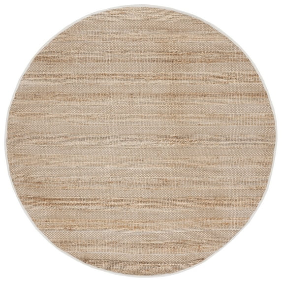 SAFAVIEH Natural Fiber Beulah Striped Area Rug, Ivory/Natural, 7' x 7' Round