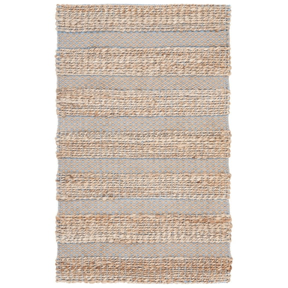 SAFAVIEH Natural Fiber Beulah Striped Area Rug, Light Blue/Natural, 3' x 5'
