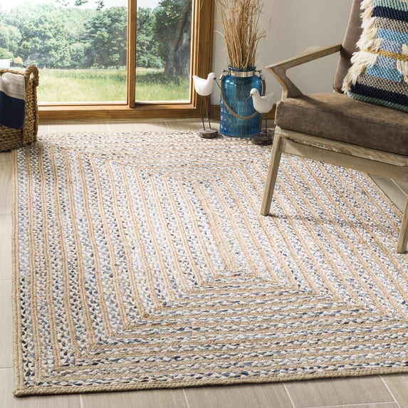 SAFAVIEH Natural Fiber Borko Geometric Braided Area Rug, Blue/Natural, 5' x 8'