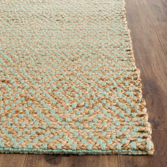 SAFAVIEH Natural Fiber Braxton Braided Jute Area Rug, Natural/Green, 3' x 5'