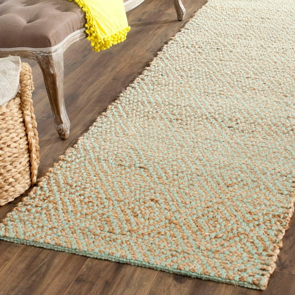 SAFAVIEH Natural Fiber Braxton Braided Jute Runner Rug, Natural/Green, 2'6" x 12'