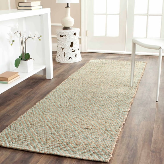 SAFAVIEH Natural Fiber Braxton Braided Jute Runner Rug, Natural/Green, 2'6" x 6'