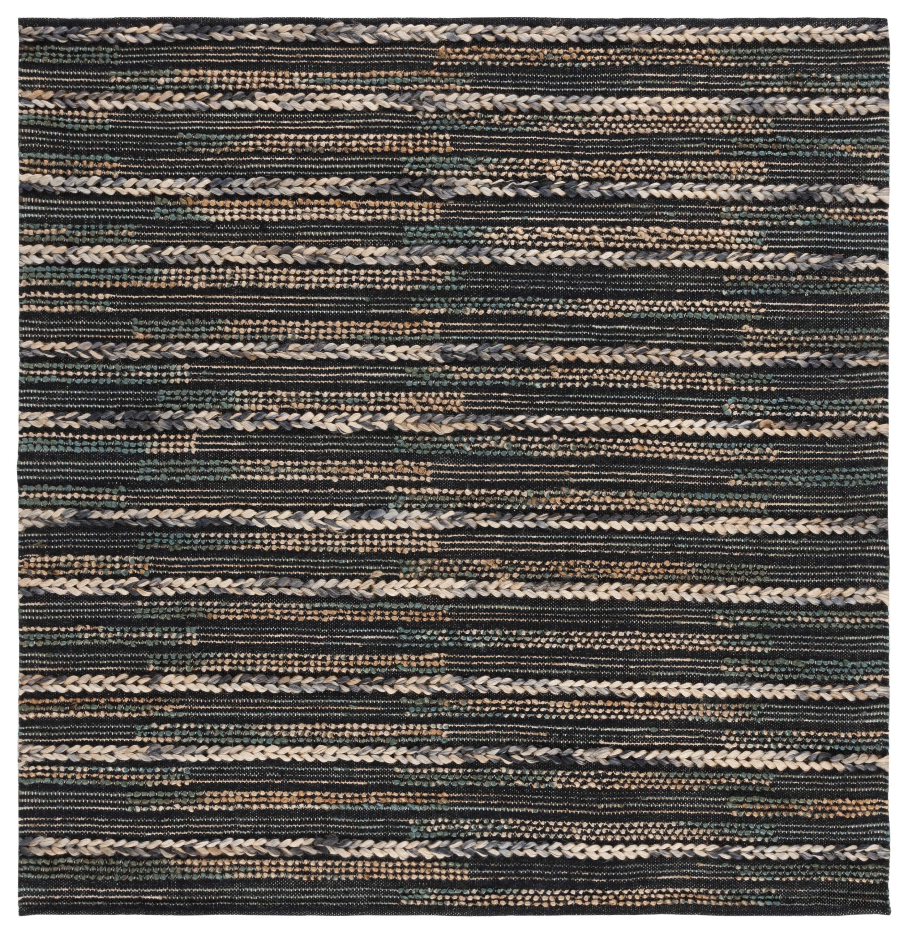 SAFAVIEH Natural Fiber Carlene Abstract Area Rug, Black/Natural, 6' x 6' Square