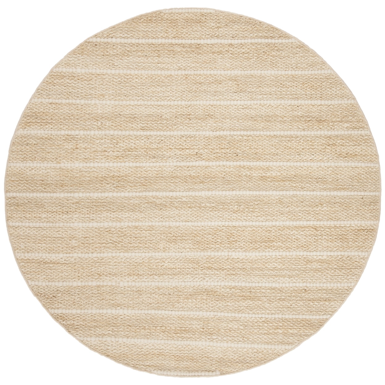 Ivory 6' Round Handwoven Wool Area Rug