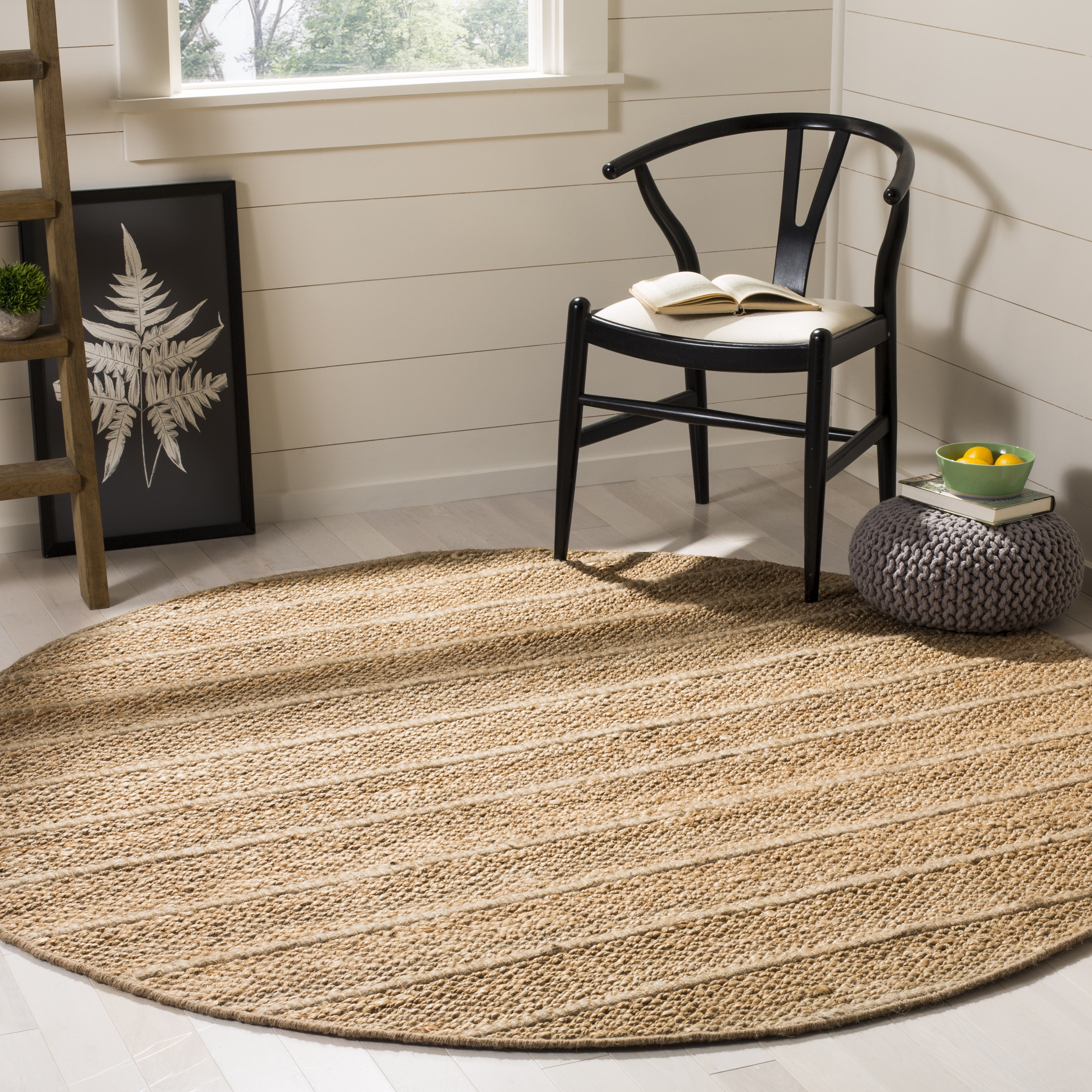 SAFAVIEH Natural Fiber Carrie Braided Area Rug, Natural/Light Grey, 6' x 6' Round
