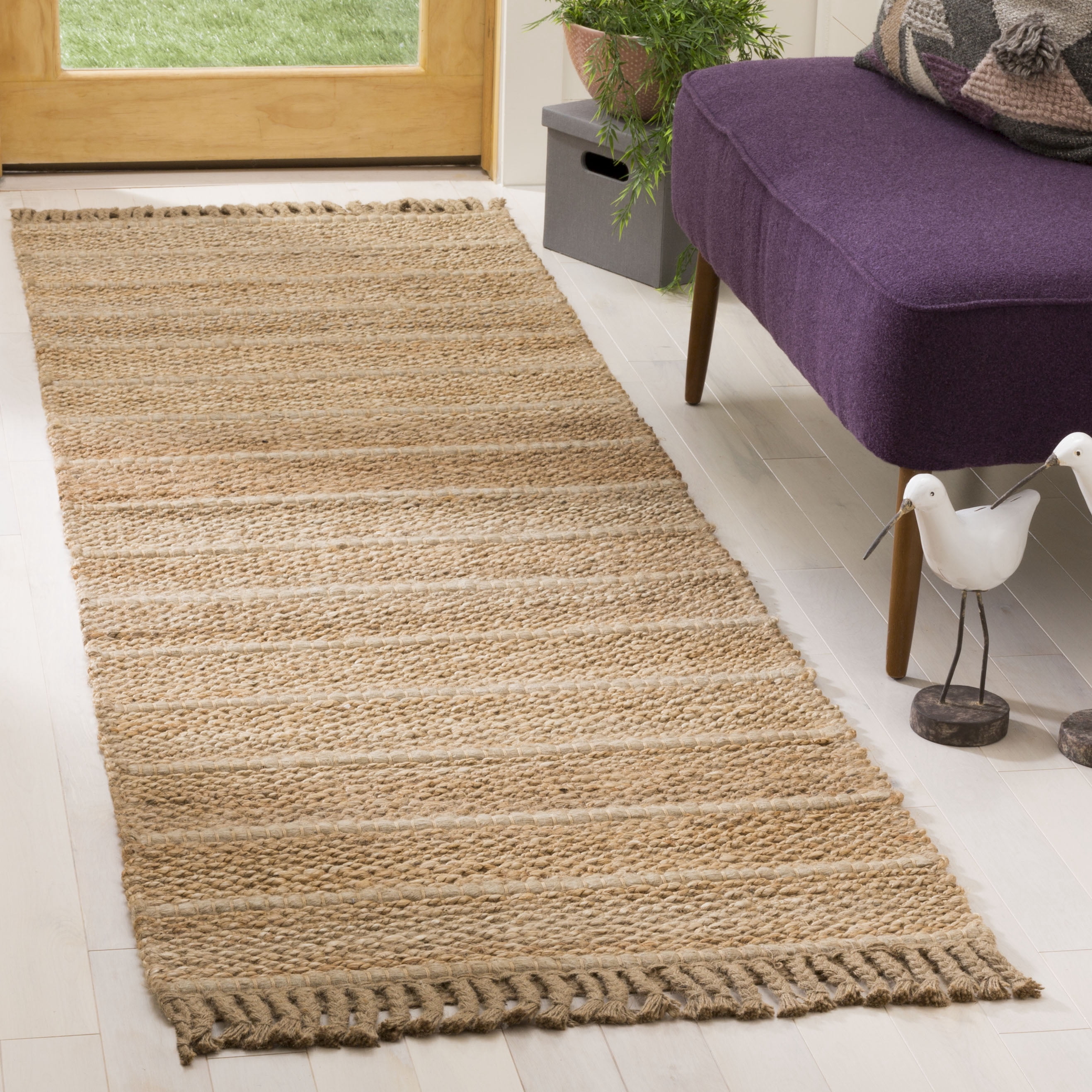SAFAVIEH Natural Fiber Carrie Braided Runner Rug, Natural/Light Grey, 2 ...