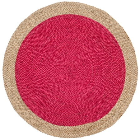 SAFAVIEH Natural Fiber Cebrail Braided Jute Area Rug, Fuchsia/Natural, 3' x 3' Round