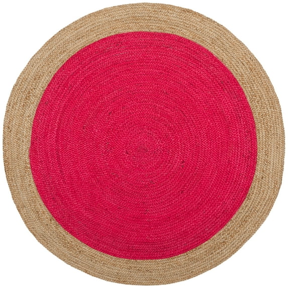 SAFAVIEH Natural Fiber Cebrail Braided Jute Area Rug, Fuchsia/Natural, 5' x 5' Round