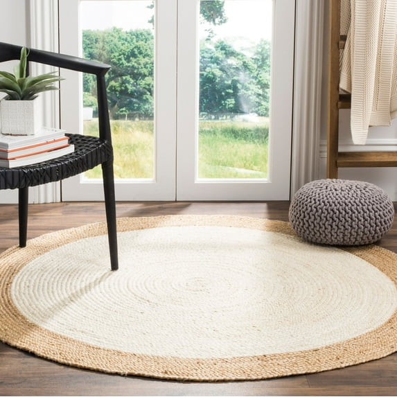SAFAVIEH Natural Fiber Cebrail Braided Jute Area Rug, Ivory/Natural, 6' x 6' Round
