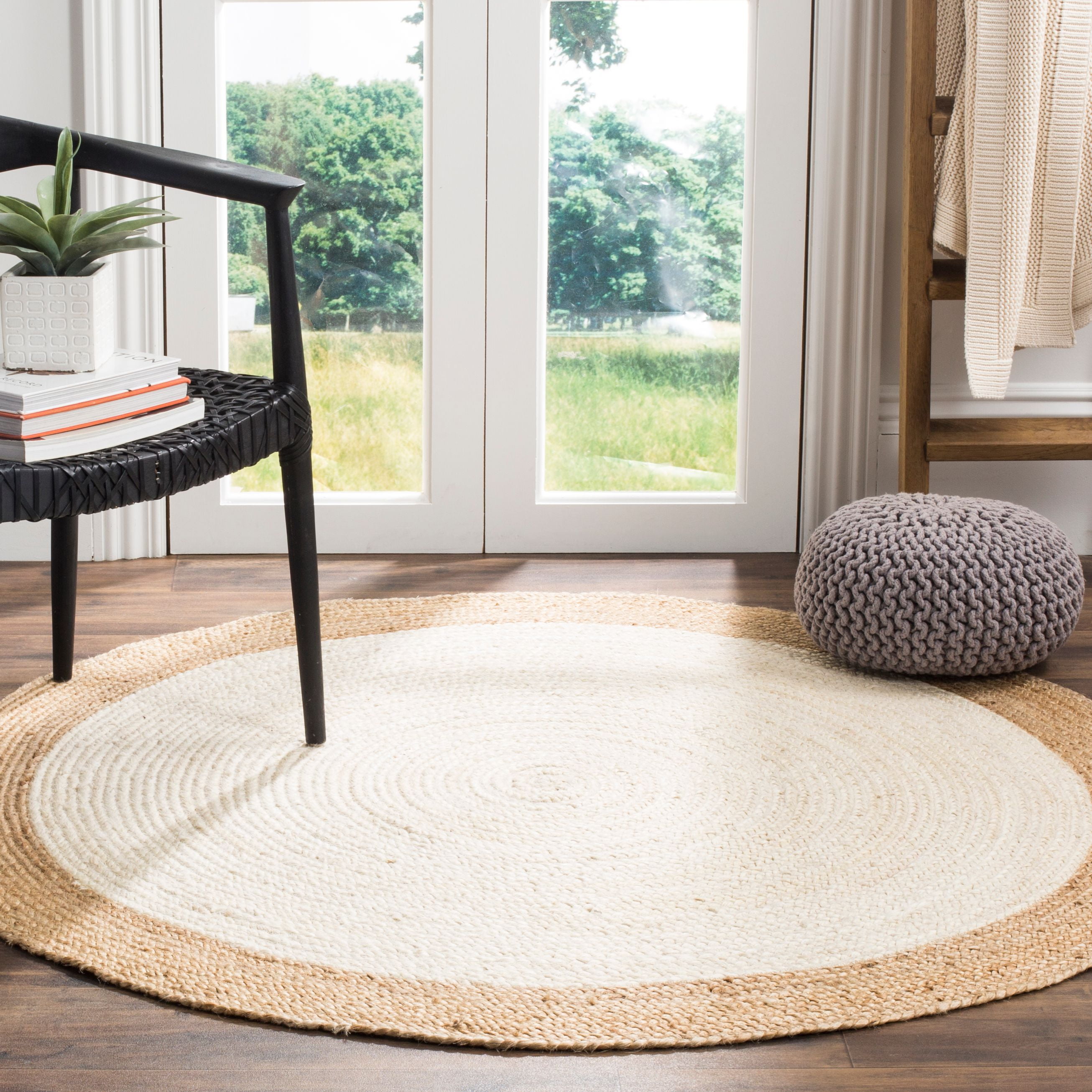 SAFAVIEH Natural Fiber Cebrail Braided Jute Area Rug, Ivory/Natural, 8' x 8' Round