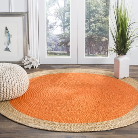 SAFAVIEH Natural Fiber Cebrail Braided Jute Area Rug, Orange/Natural, 3' x 3' Round
