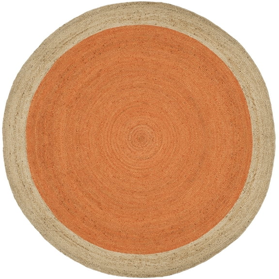 SAFAVIEH Natural Fiber Cebrail Geometric Area Rug, Orange/Natural, 7' x 7' Round