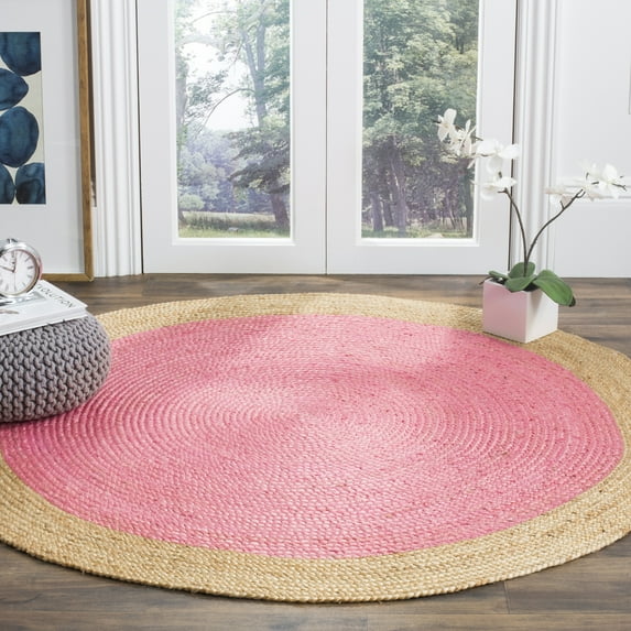SAFAVIEH Natural Fiber Cebrail Braided Jute Area Rug, Pink/Natural, 7' x 7' Round