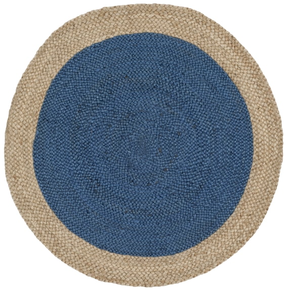 SAFAVIEH Natural Fiber Cebrail Braided Jute Area Rug, Royal Blue/Natural, 10' x 10' Round