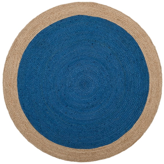 SAFAVIEH Natural Fiber Cebrail Braided Jute Area Rug, Royal Blue/Natural, 6' x 6' Round