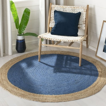 SAFAVIEH Natural Fiber Cebrail Braided Jute Area Rug, Royal Blue/Natural, 7' x 7' Round
