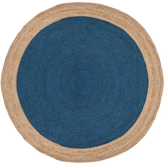SAFAVIEH Natural Fiber Cebrail Braided Jute Area Rug, Royal Blue/Natural, 8' x 8' Round