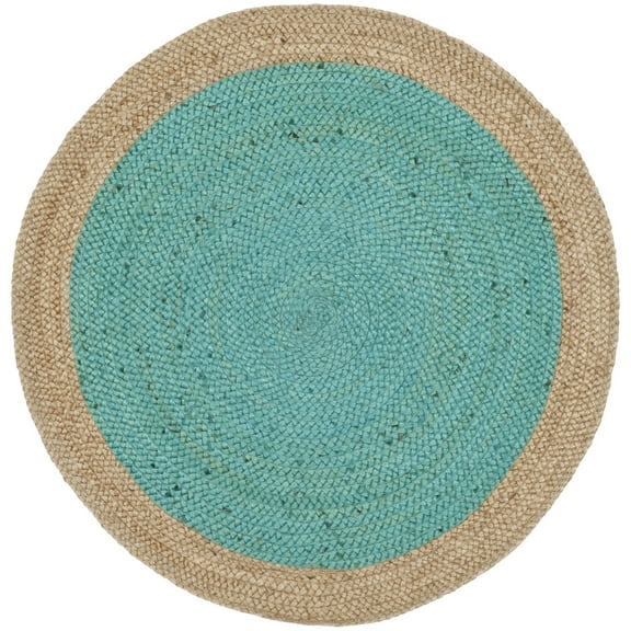 SAFAVIEH Natural Fiber Cebrail Braided Jute Area Rug, Teal/Natural, 3' x 3' Round