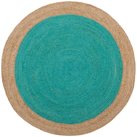 SAFAVIEH Natural Fiber Cebrail Braided Jute Area Rug, Teal/Natural, 4' x 4' Round