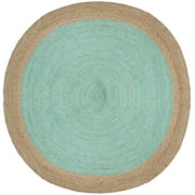 SAFAVIEH Natural Fiber Cebrail Geometric Area Rug, Aqua/Natural, 10' x 10' Round