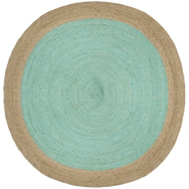 SAFAVIEH Natural Fiber Cebrail Geometric Area Rug, Aqua/Natural, 10' x 10' Round