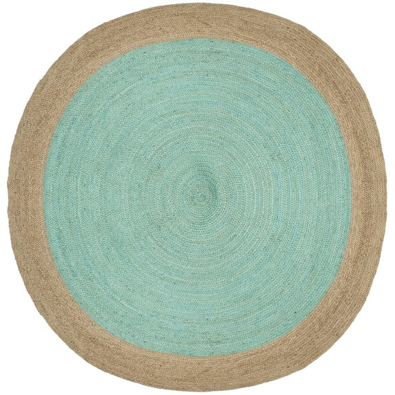 SAFAVIEH Natural Fiber Cebrail Geometric Area Rug, Aqua/Natural, 10' x 10' Round