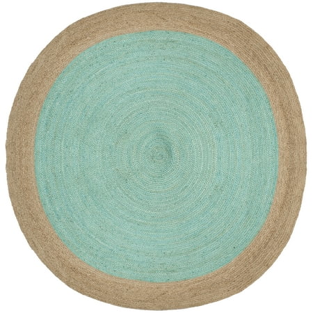 SAFAVIEH Natural Fiber Cebrail Geometric Area Rug, Aqua/Natural, 10' x 10' Round
