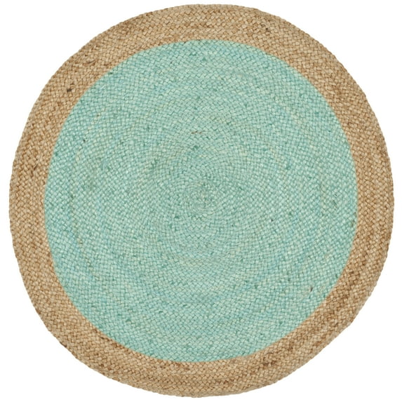 SAFAVIEH Natural Fiber Cebrail Geometric Area Rug, Aqua/Natural, 2'6" x 4' Oval