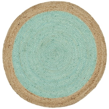 SAFAVIEH Natural Fiber Cebrail Geometric Area Rug, Aqua/Natural, 3' x 5' Oval