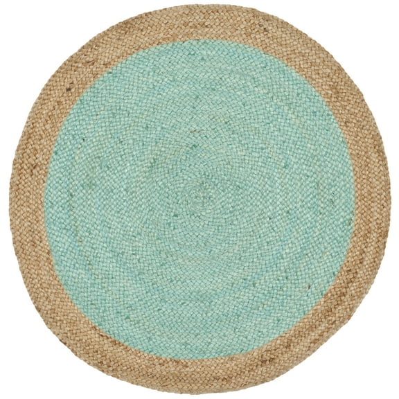 SAFAVIEH Natural Fiber Cebrail Geometric Area Rug, Aqua/Natural, 3' x 5' Oval