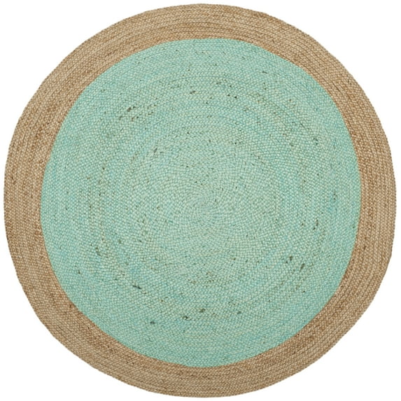 SAFAVIEH Natural Fiber Cebrail Geometric Area Rug, Aqua/Natural, 4' x 6' Oval