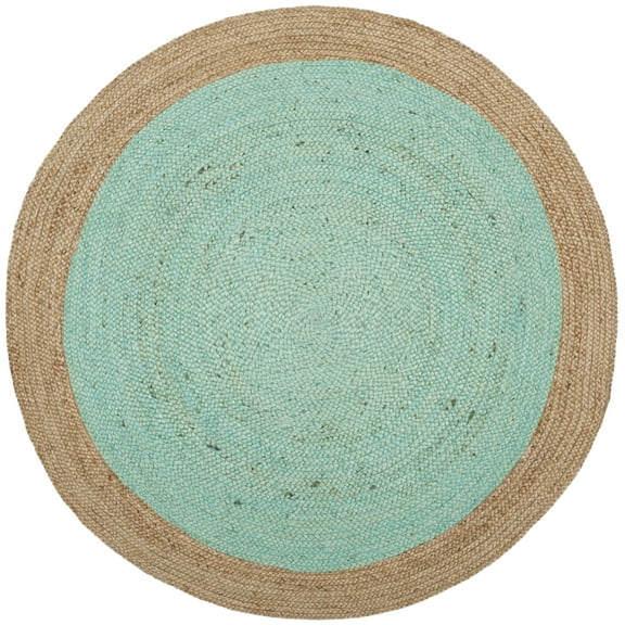 SAFAVIEH Natural Fiber Cebrail Geometric Area Rug, Aqua/Natural, 5' x 8' Oval