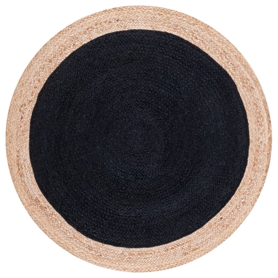 SAFAVIEH Natural Fiber Cebrail Geometric Area Rug, Black/Natural, 4' x 4' Round