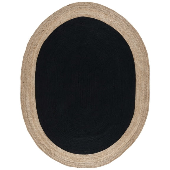 SAFAVIEH Natural Fiber Cebrail Geometric Area Rug, Black/Natural, 8' x 10' Oval