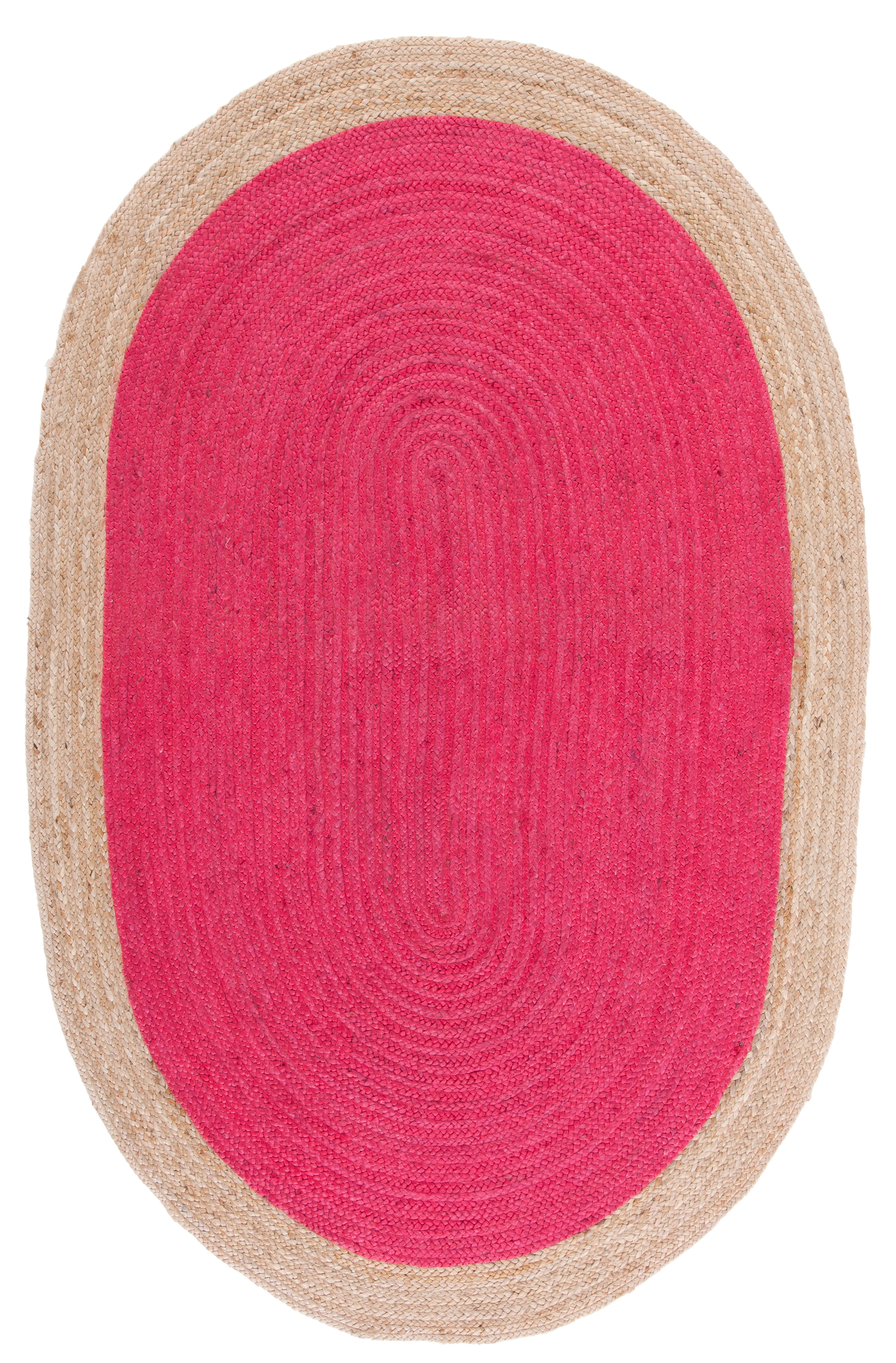 SAFAVIEH Natural Fiber Cebrail Geometric Area Rug, Fuchsia/Natural, 8' x 10' Oval