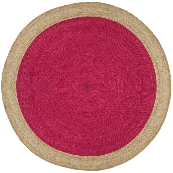SAFAVIEH Natural Fiber Cebrail Geometric Area Rug, Fuchsia/Natural, 9' x 9' Round