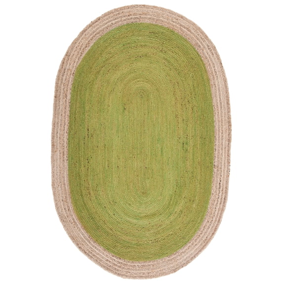 SAFAVIEH Natural Fiber Cebrail Geometric Area Rug, Green/Natural, 4' x 6' Oval