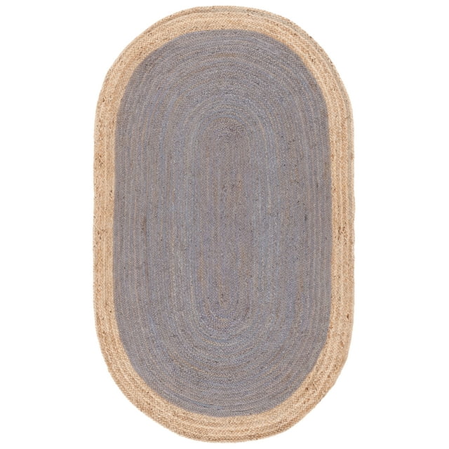 SAFAVIEH Natural Fiber Cebrail Geometric Area Rug, Grey/Natural, 3' x 5' Oval